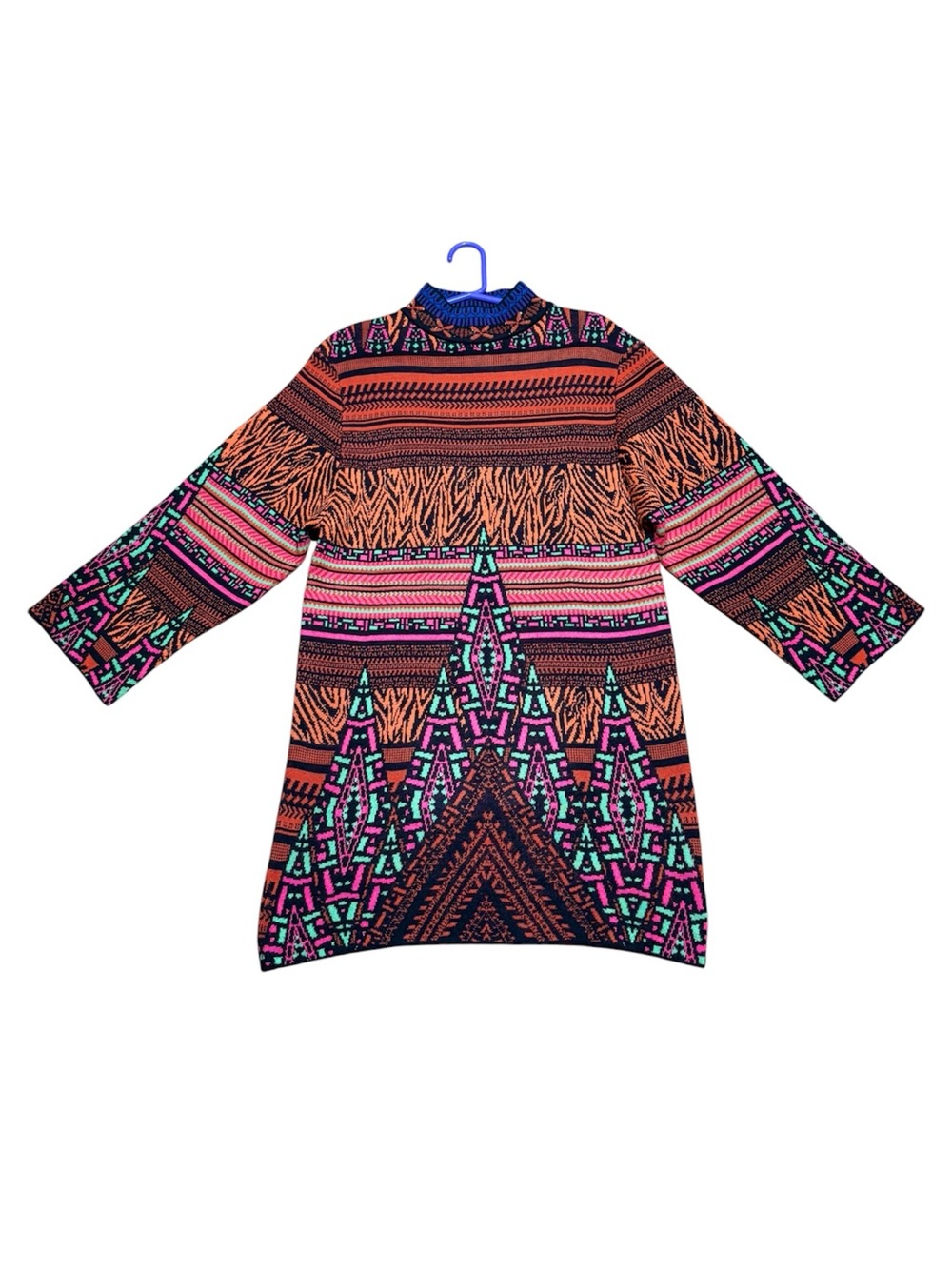 Custo Barcelona Viscose Wool Blend Mock Neck Multicolor Sweater Tunic Dress Sz S